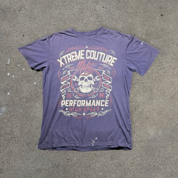 Vintage Y2K Xtreme Couture Affliction Style Purple T-Shirt XL Motor Club Skull - Picture 1 of 7